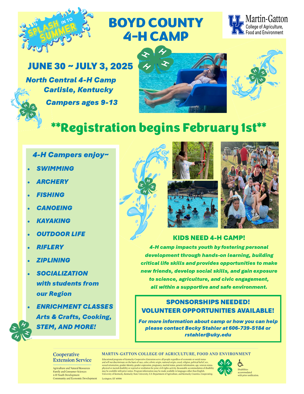 Flyer for Boyd County 4-H Camp