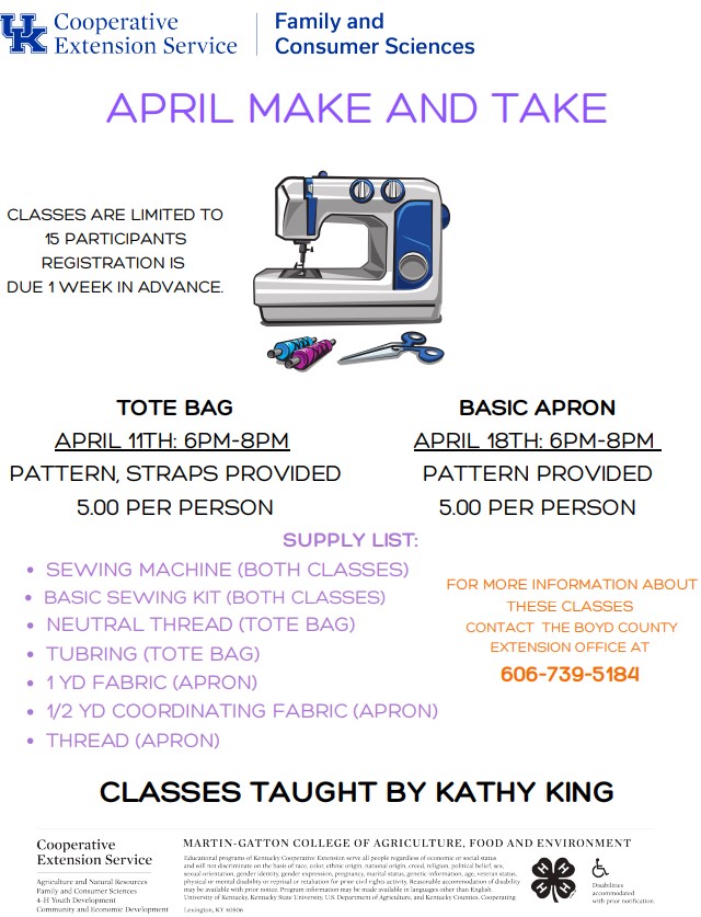 April Make and Take Informational Flyer