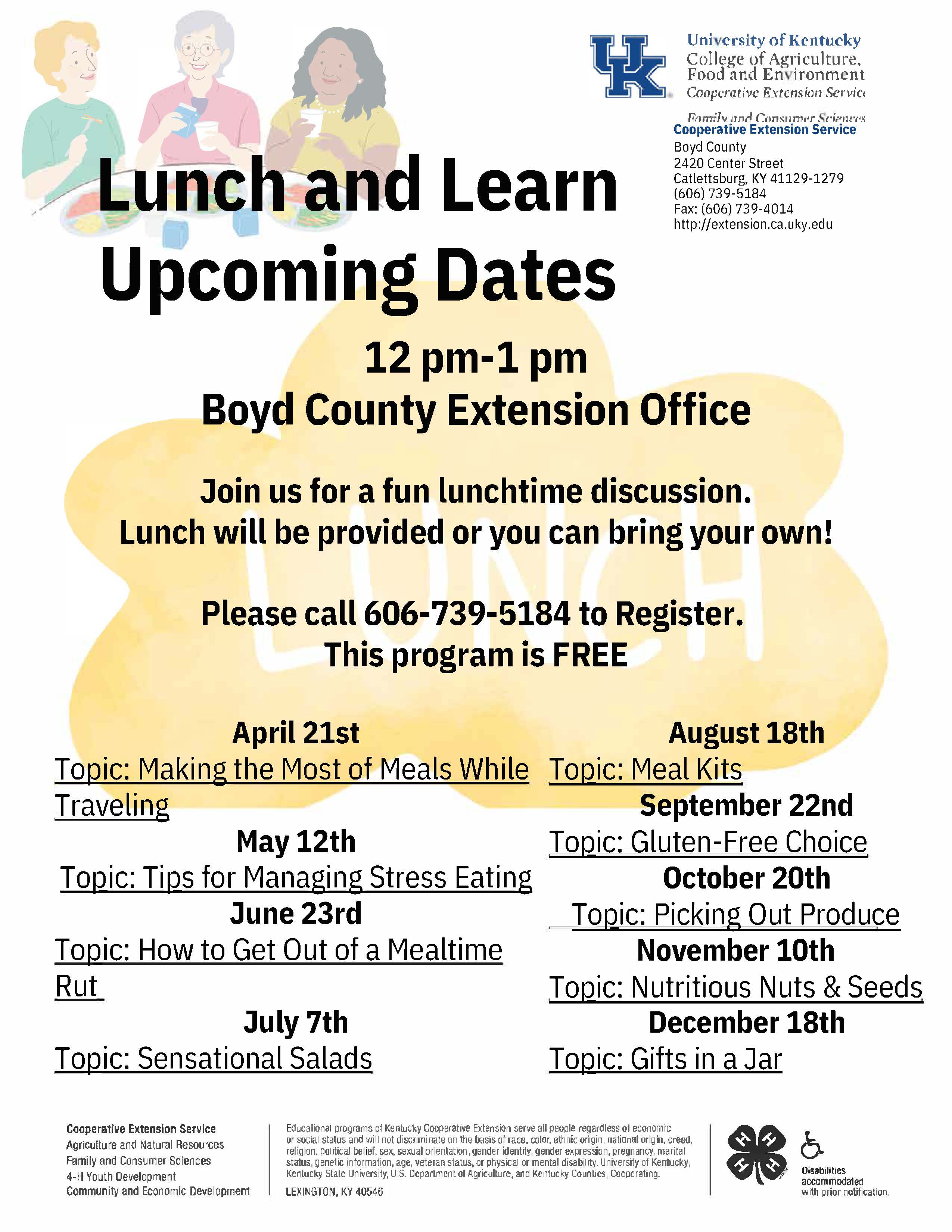 Flyer with schedule for Lunch and Learn series