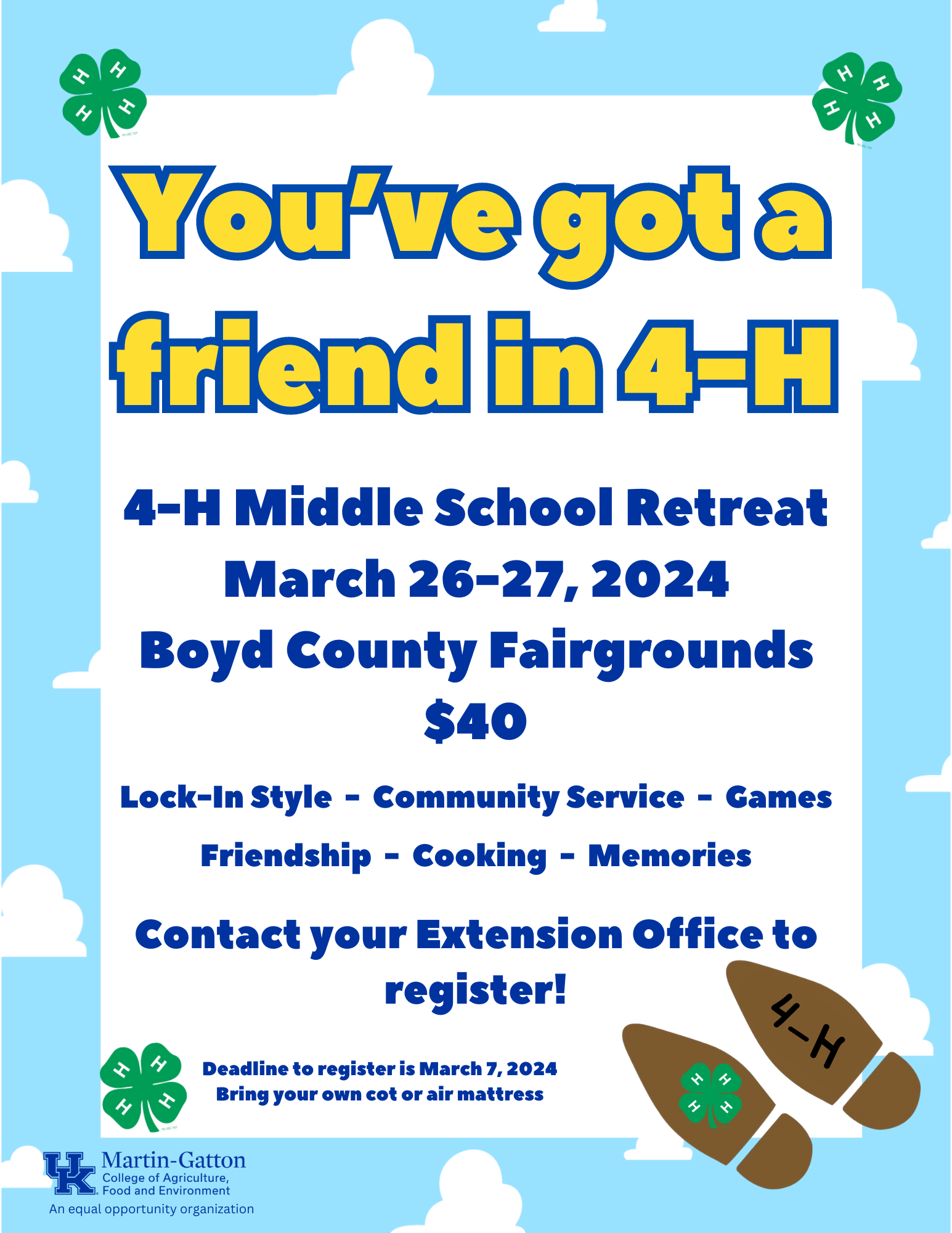 4-H Middle School Retreat Flyer