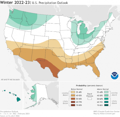Map of United States showing predicted precipitation